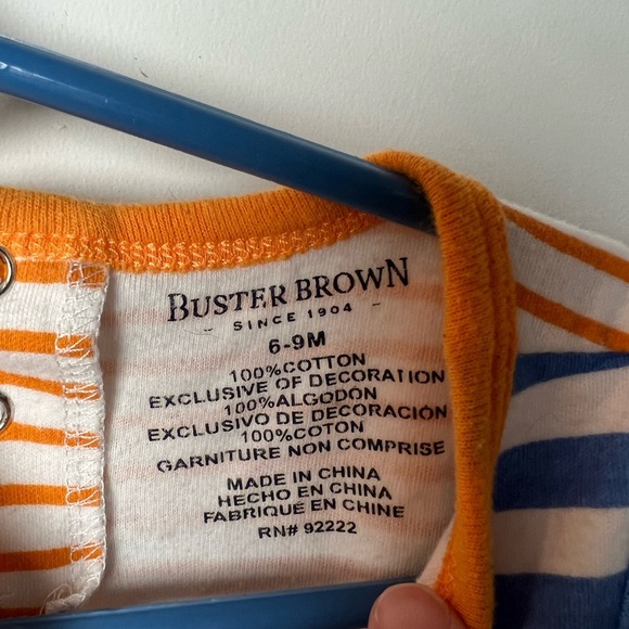 Buster Brown Orange and Blue Striped Romper Monkey Theme 6-9 Months - Picture 5 of 5